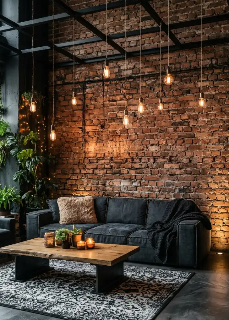 Exposed Red-Brick Loft: A Prime Rustic Living Room Idea | Wisal